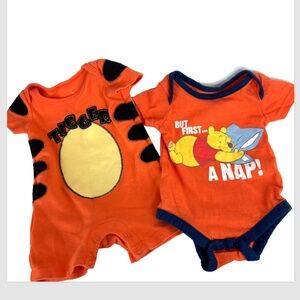 Vintage Disney Winnie The Pooh Tigger One Piece Romper Bodysuit 3-6 M Set of 2